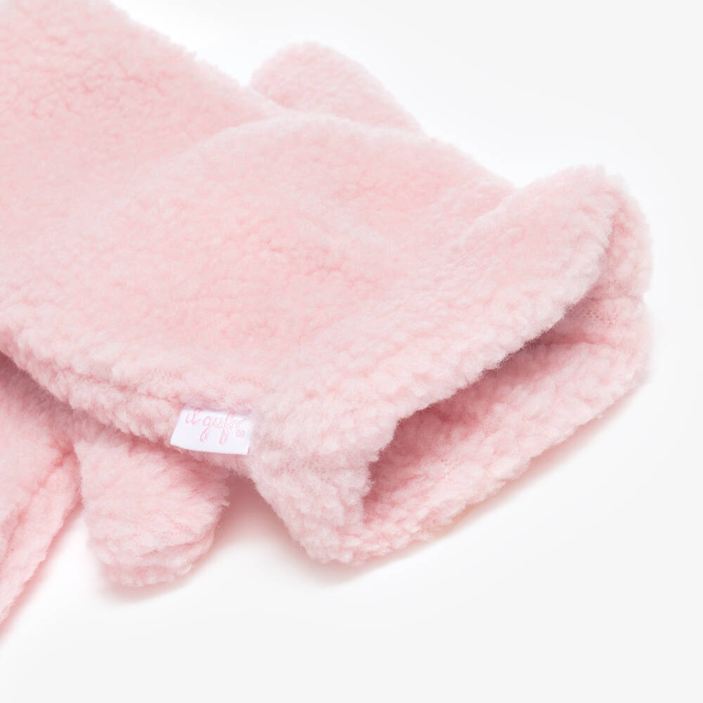 Il Gufo-Girls Pale Pink Sherpa Fleece Mittens | Childrensalon