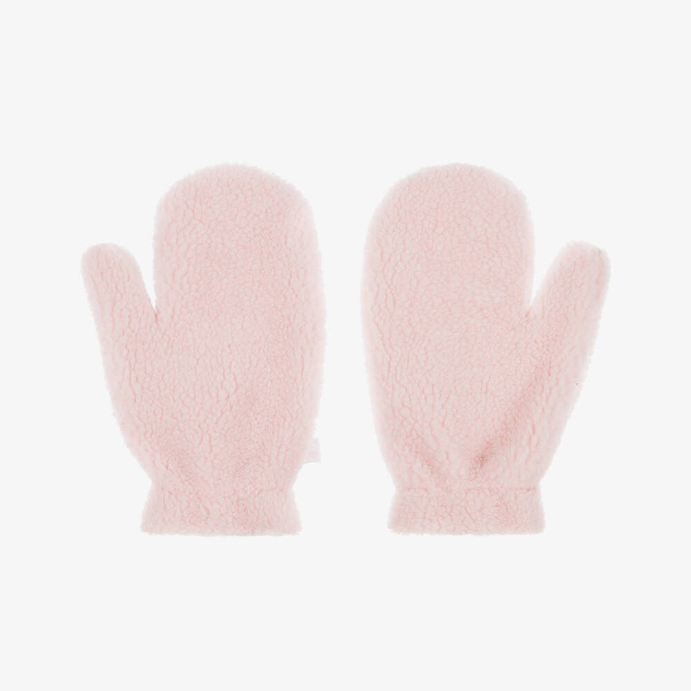 Il Gufo-Girls Pale Pink Sherpa Fleece Mittens | Childrensalon