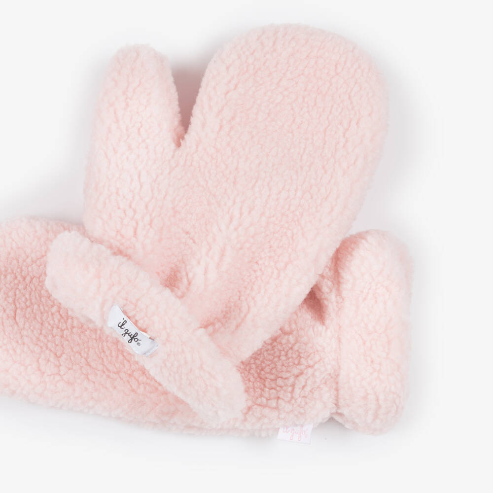 Il Gufo-Girls Pale Pink Sherpa Fleece Mittens | Childrensalon