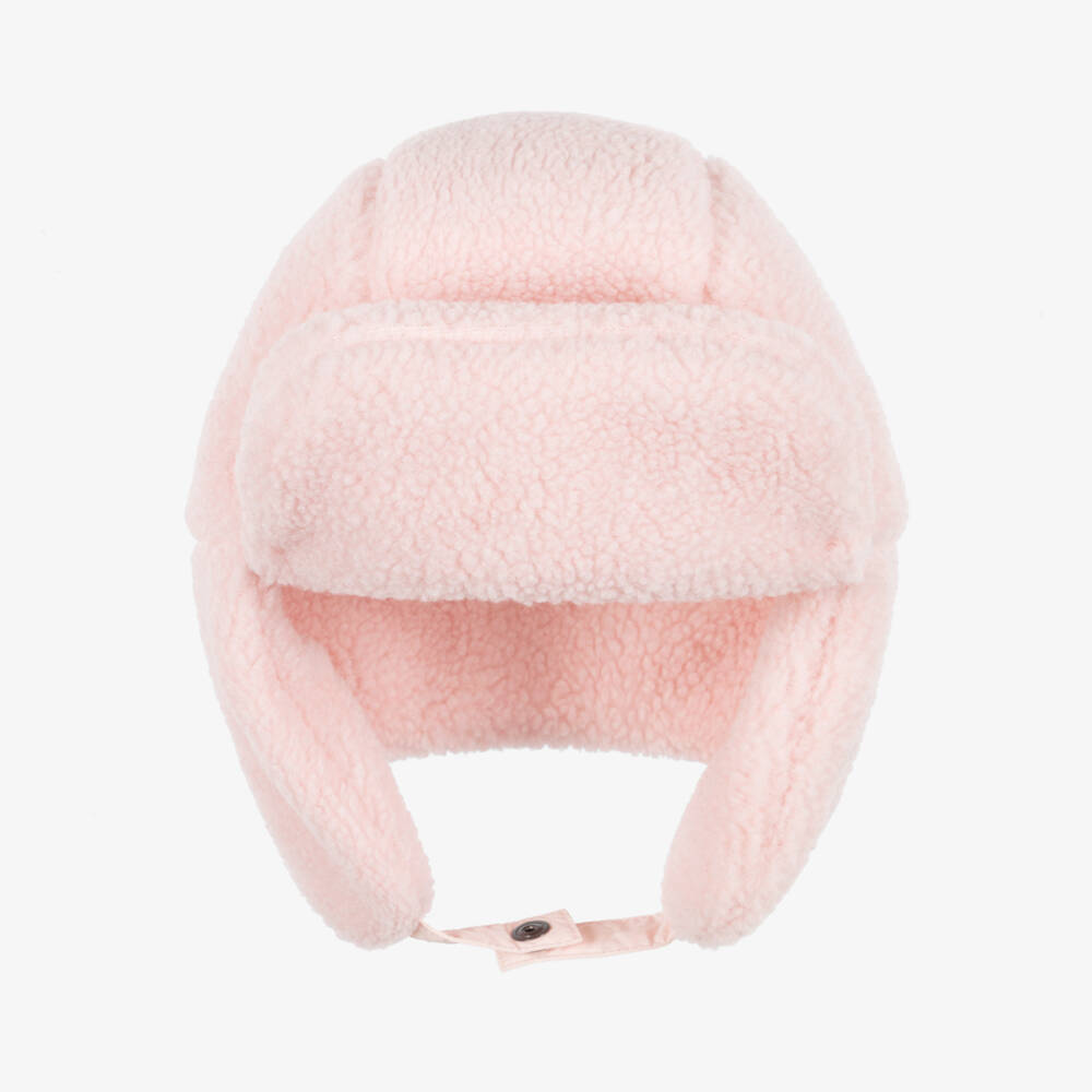 Il Gufo-Girls Pale Pink Sherpa Fleece Trapper Hat | Childrensalon