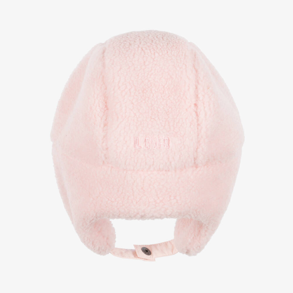 Il Gufo-Girls Pale Pink Sherpa Fleece Trapper Hat | Childrensalon