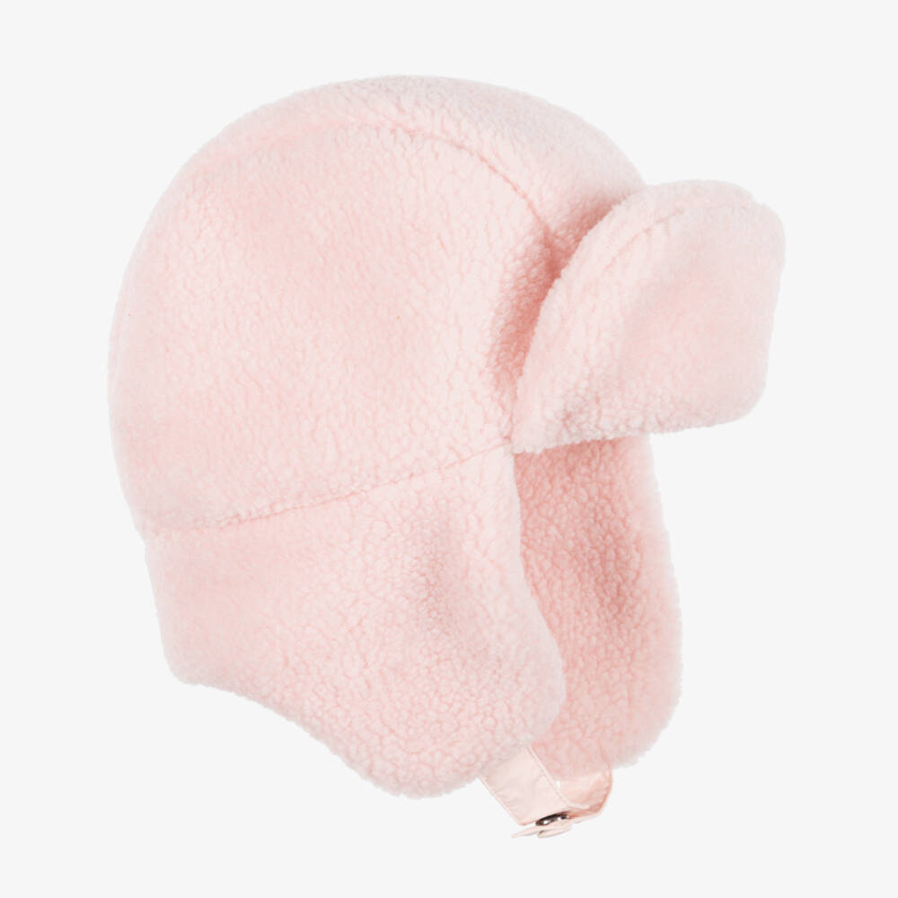 Il Gufo-Girls Pale Pink Sherpa Fleece Trapper Hat | Childrensalon