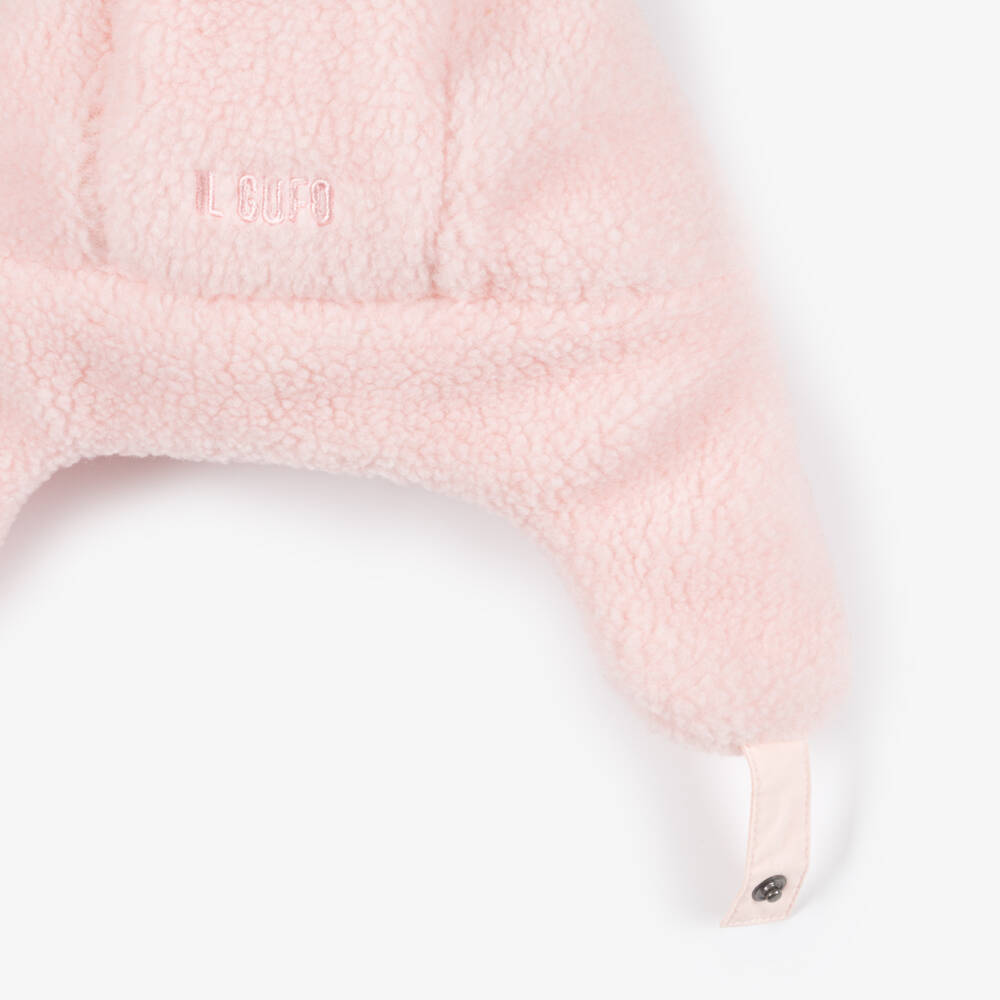 Il Gufo-Girls Pale Pink Sherpa Fleece Trapper Hat | Childrensalon