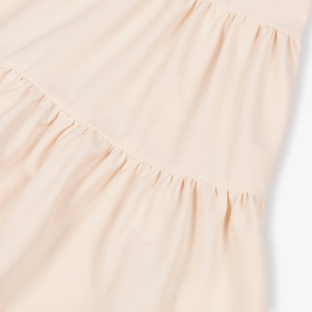 Il Gufo-Girls Pastel Orange Tiered Jersey Dress with Striped Trim | Childrensalon