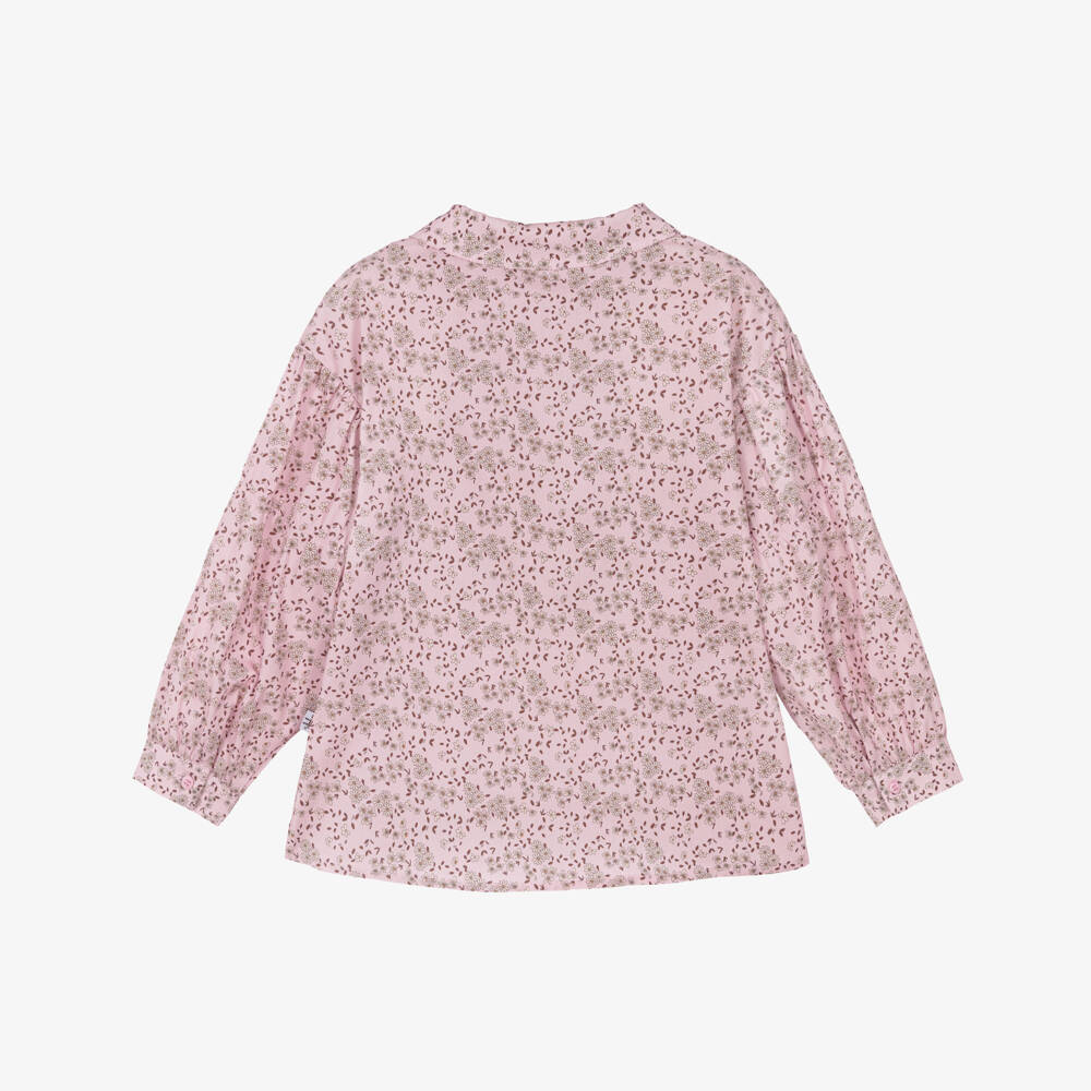 Il Gufo-Girls Pink Cotton Floral Blouse | Childrensalon