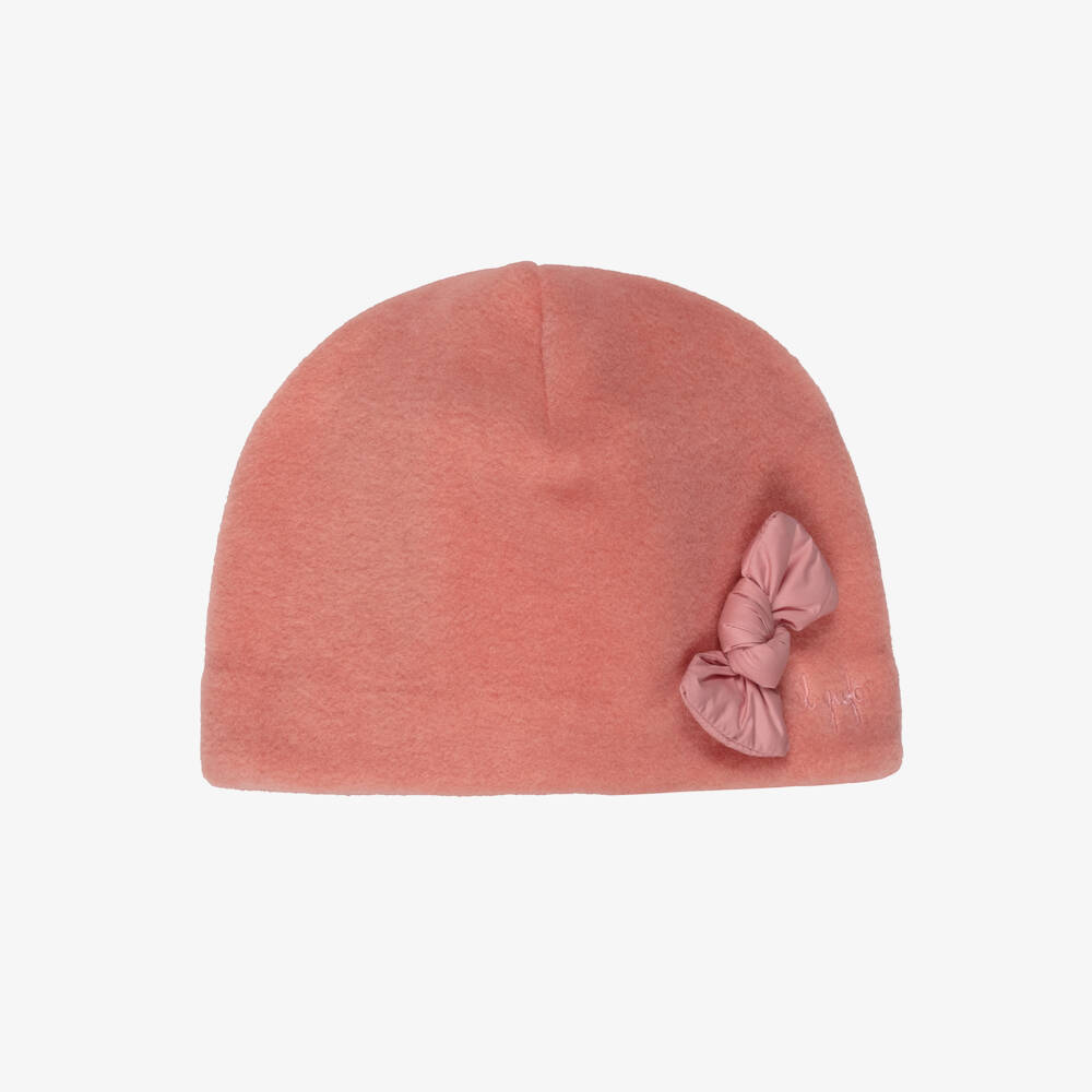Il Gufo-Girls Pink Fleece Hat with Bow | Childrensalon