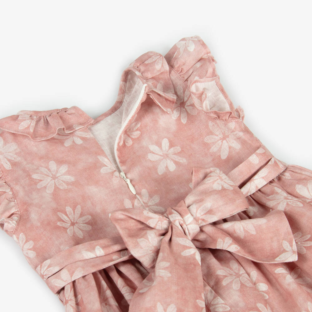 Il Gufo-Girls Pink Linen Floral Dress | Childrensalon