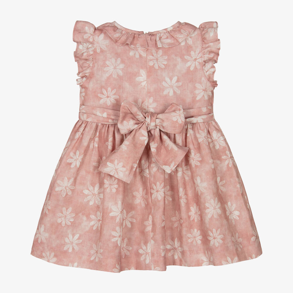 Il Gufo-Girls Pink Linen Floral Dress | Childrensalon