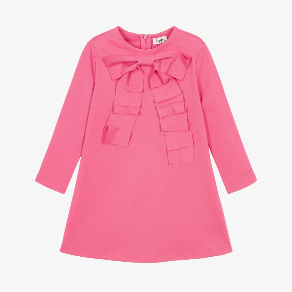 Il Gufo-Girls Pink Milano Jersey Dress with Ruffled Bow | Childrensalon