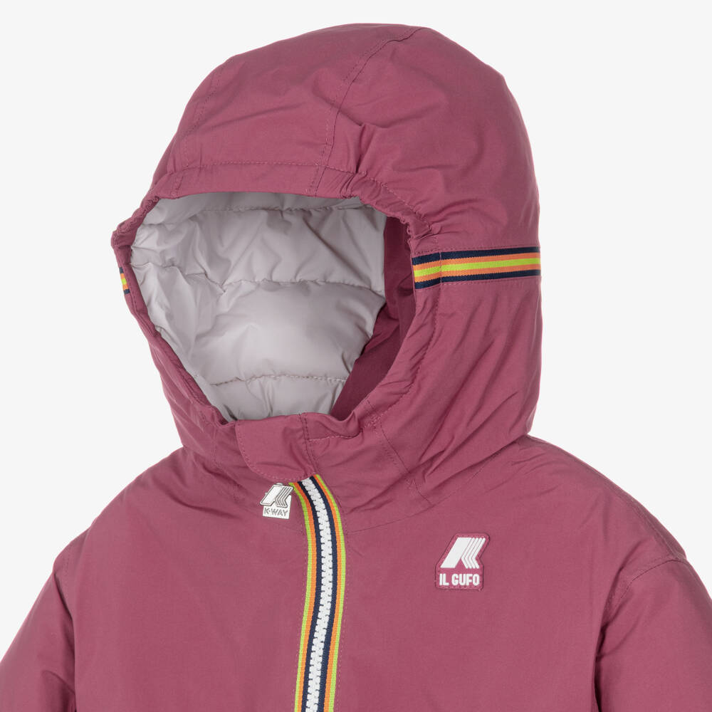 Il Gufo-Girls Pink Water Resistant Padded K-Way Jacket with Hood | Childrensalon