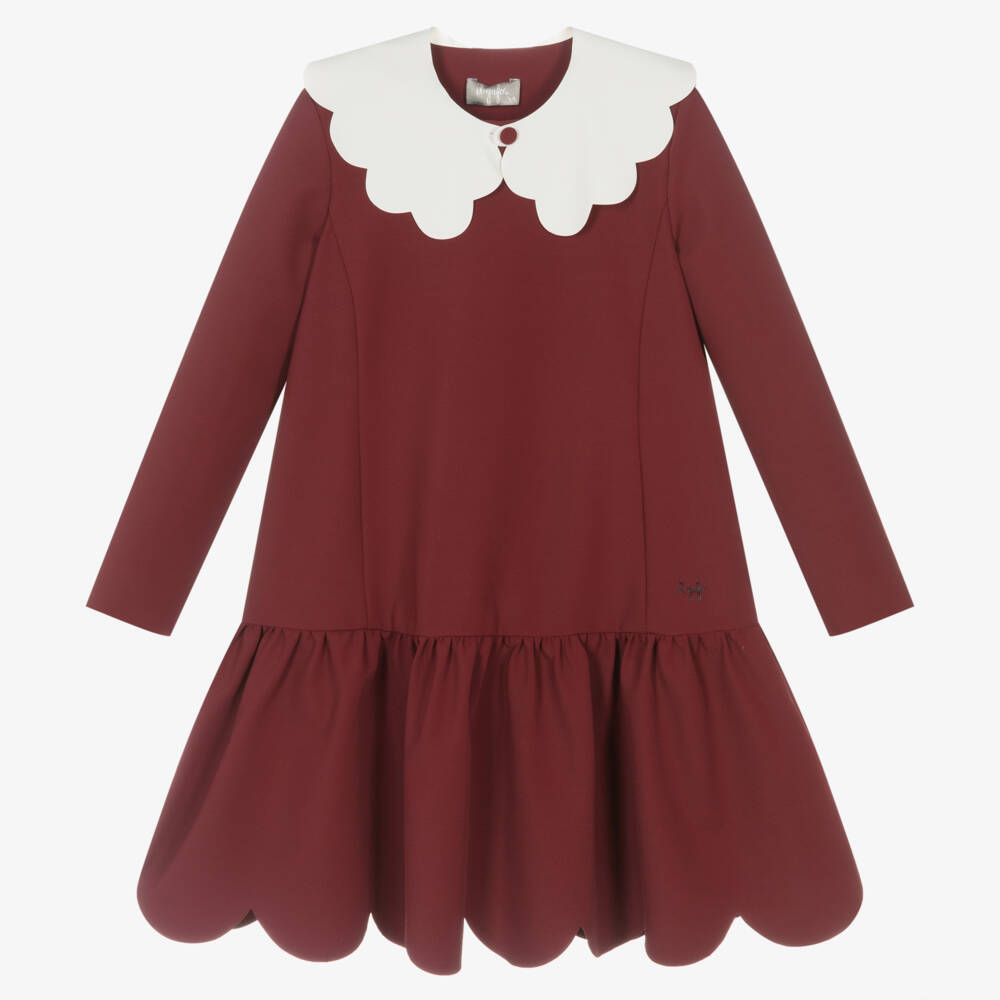 il gufo red dress Il Gufo - Girls Red & White Scalloped Dress