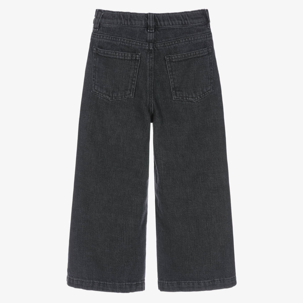 Il Gufo-Girls Washed Black Jeans with Tulle Flowers | Childrensalon