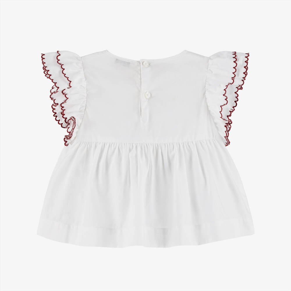 Il Gufo-Girls White Cotton Blouse with Scalloped Ruffle Sleeves | Childrensalon