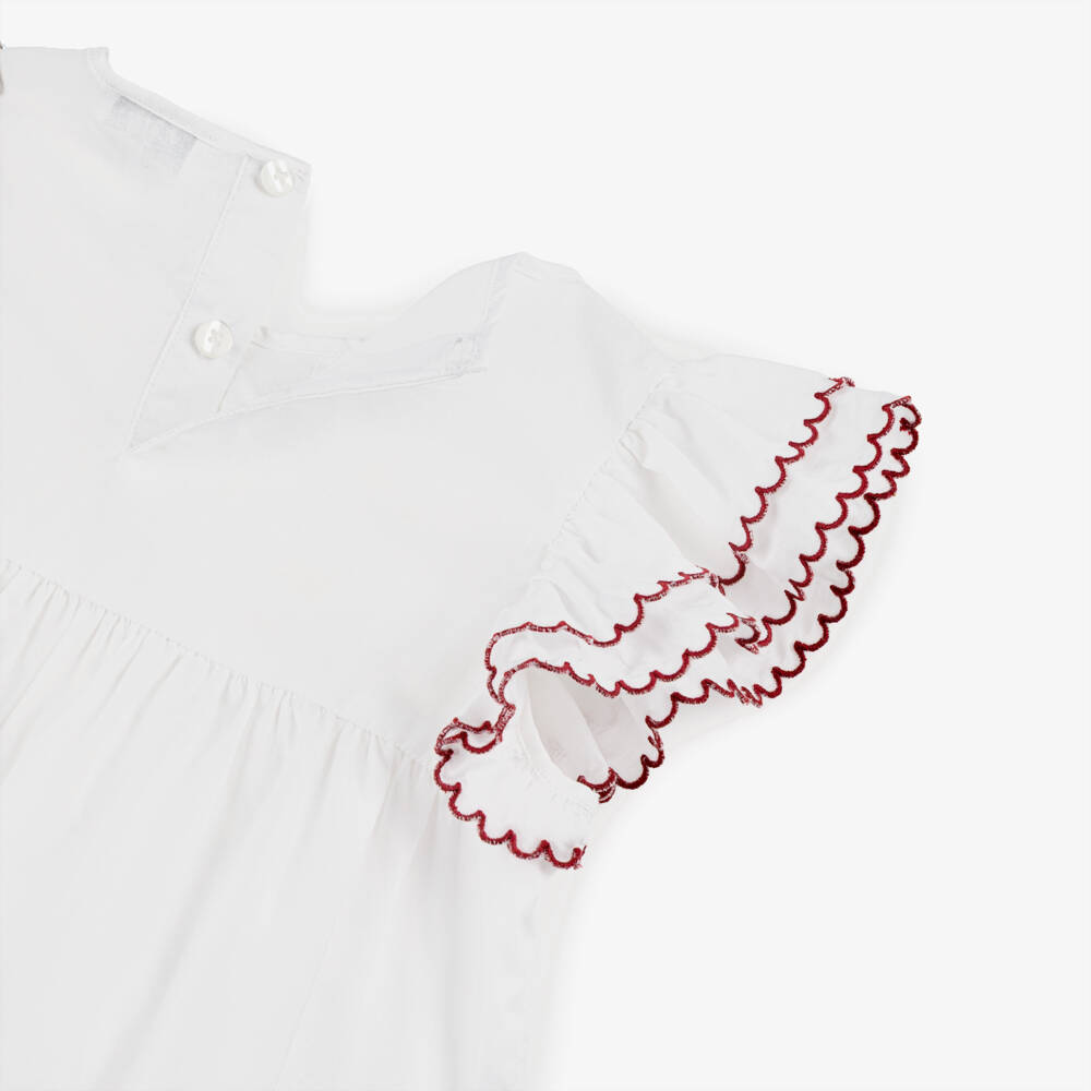 Il Gufo-Girls White Cotton Blouse with Scalloped Ruffle Sleeves | Childrensalon