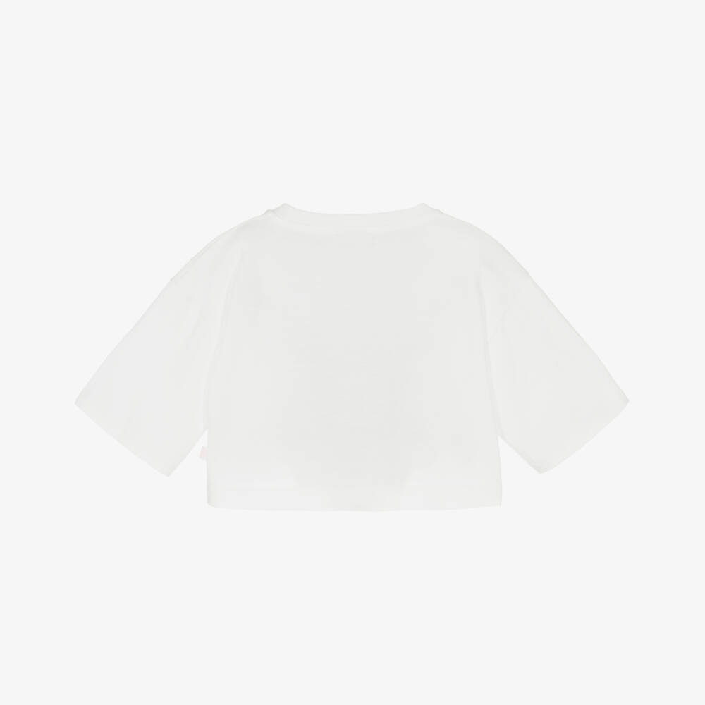 Il Gufo-Girls White Cotton Flower T-Shirt | Childrensalon
