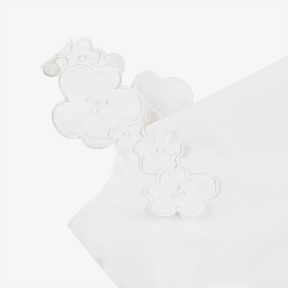 Il Gufo-Girls White Cotton Sleeveless Dress with Floral Appliqués | Childrensalon