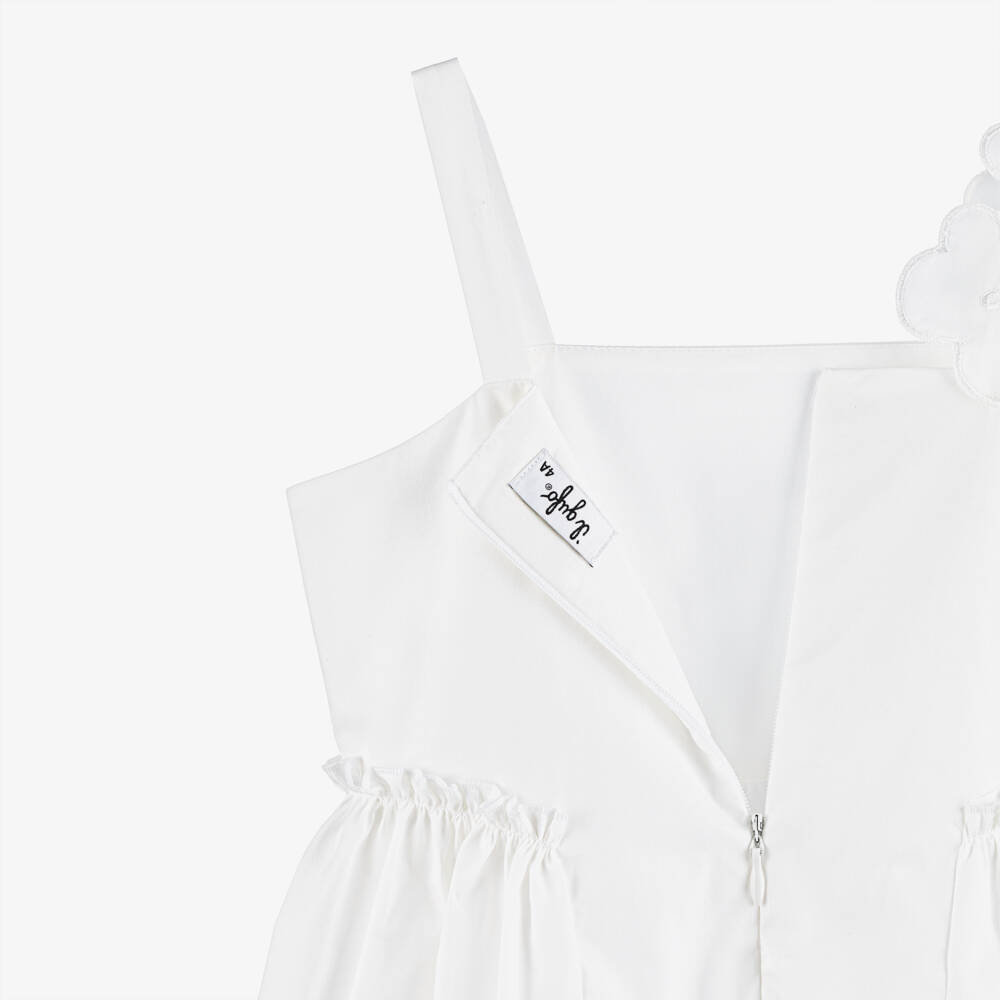 Il Gufo-Girls White Cotton Sleeveless Dress with Floral Appliqués | Childrensalon