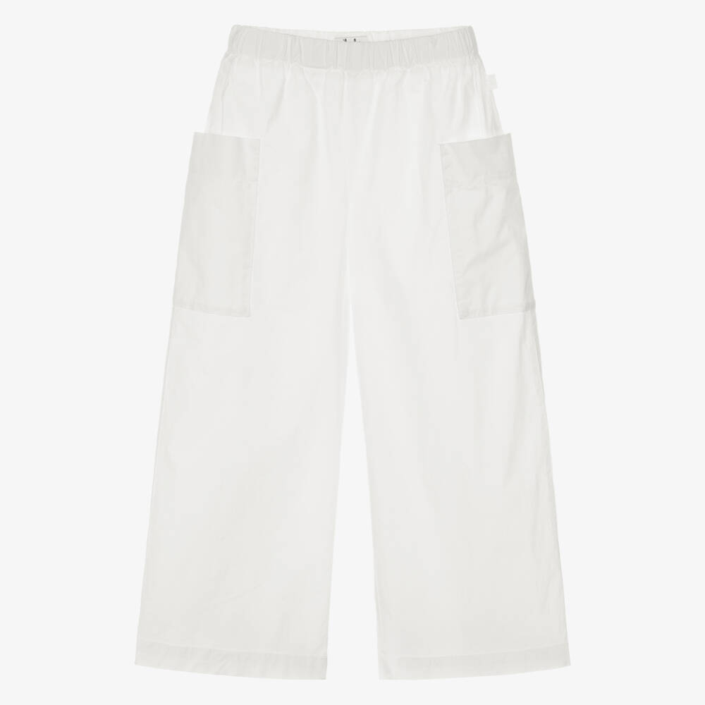 Il Gufo-Girls White Cotton Wide Leg Trousers | Childrensalon