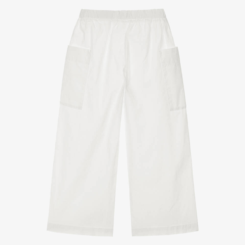 Il Gufo-Girls White Cotton Wide Leg Trousers | Childrensalon