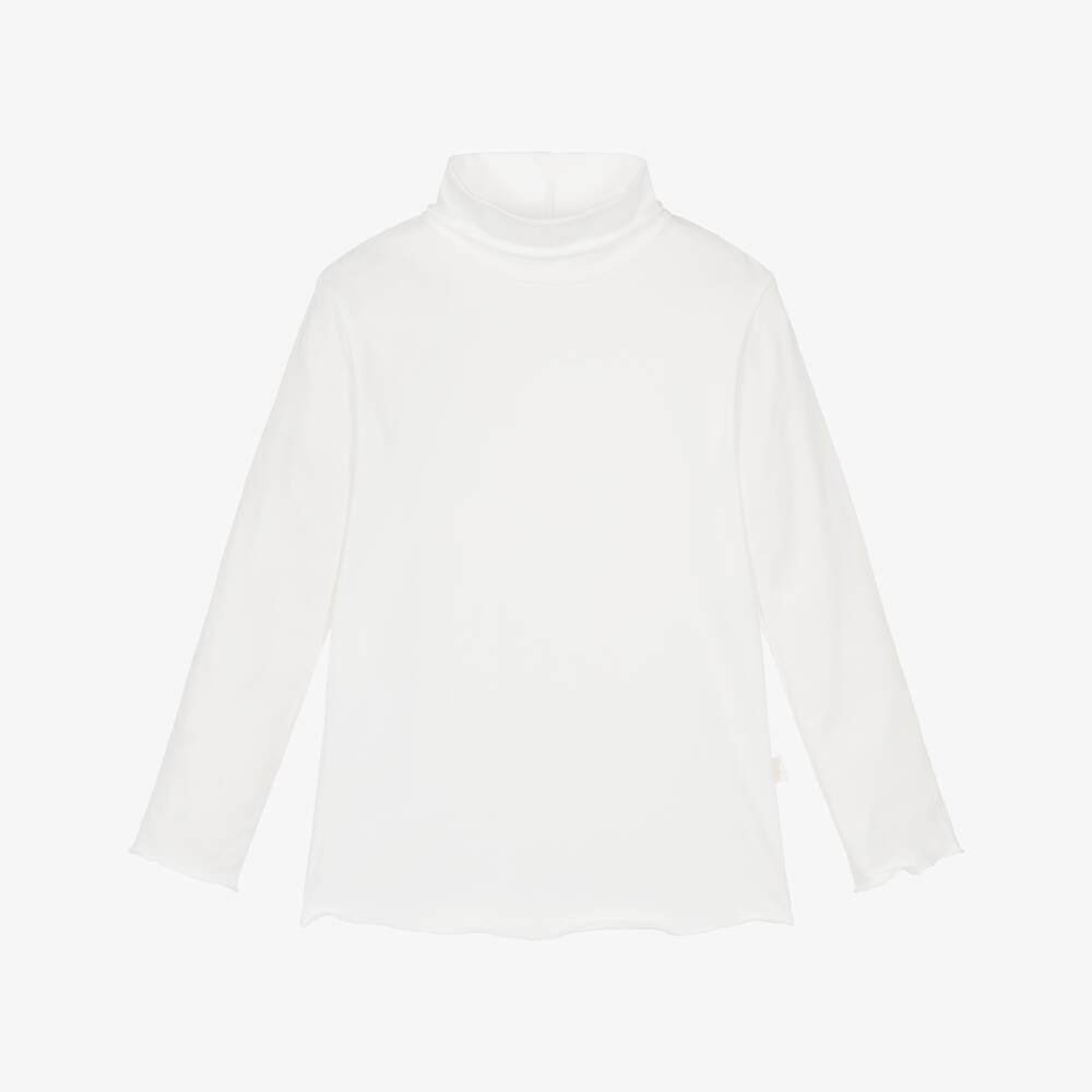 Il Gufo-Girls White Roll Neck Cotton Top with Long Sleeves | Childrensalon