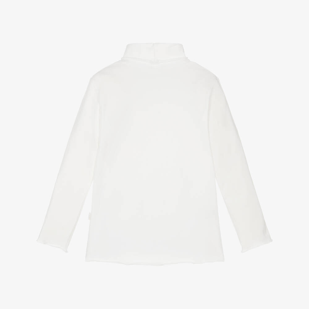 Il Gufo-Girls White Roll Neck Cotton Top with Long Sleeves | Childrensalon