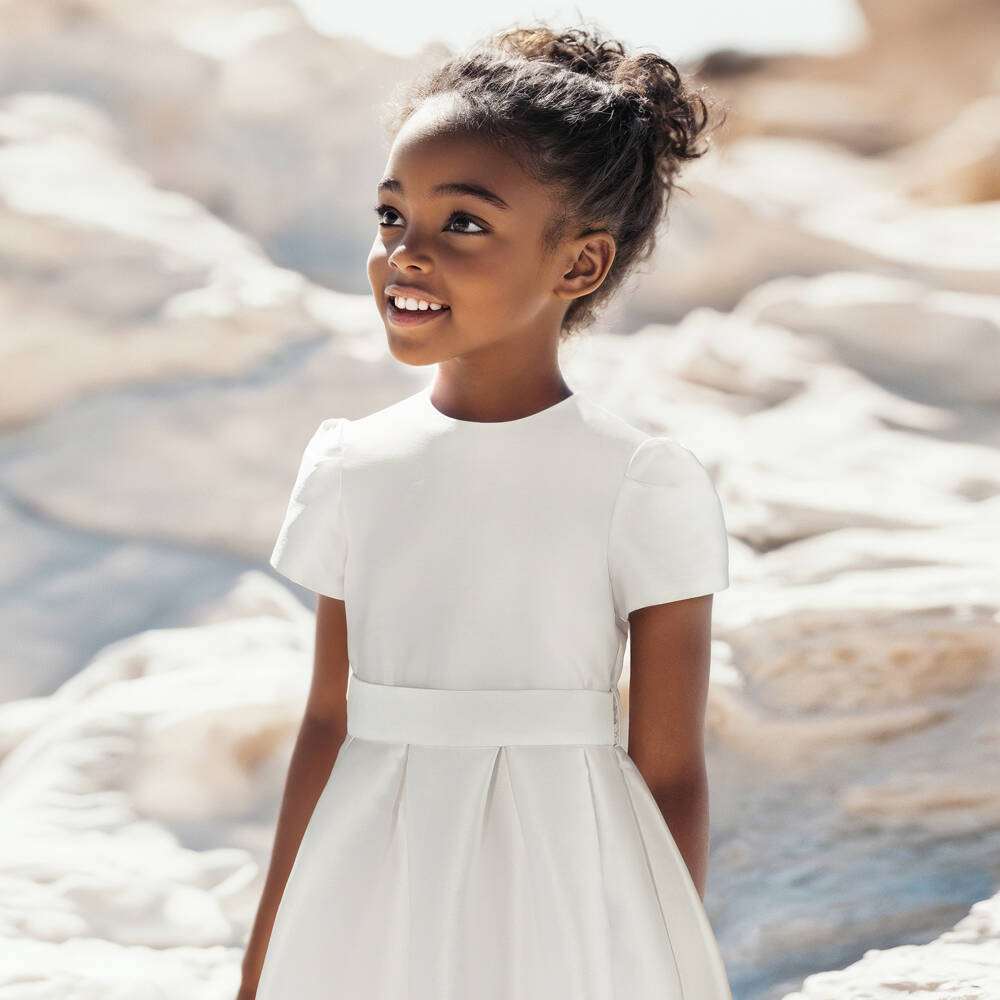Il Gufo-Girls White Silk Satin Special Occasion Dress | Childrensalon