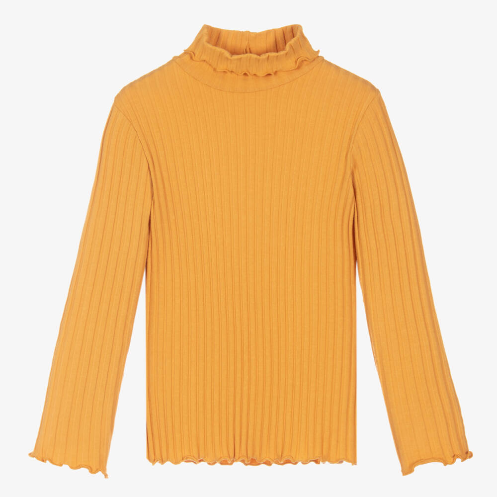 Il Gufo Girls Yellow Cotton Polo Neck Sweater Childrensalon