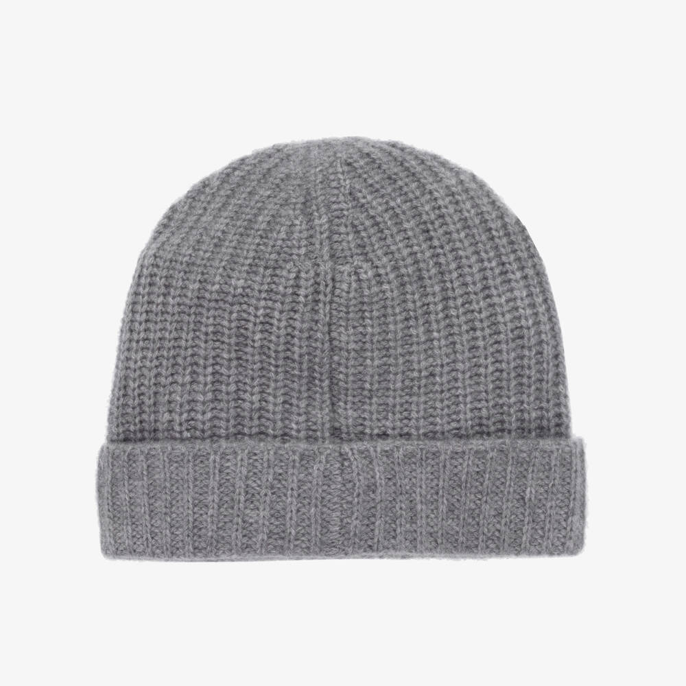 Il Gufo-Grey Knitted Pure Cashmere Beanie Hat | Childrensalon