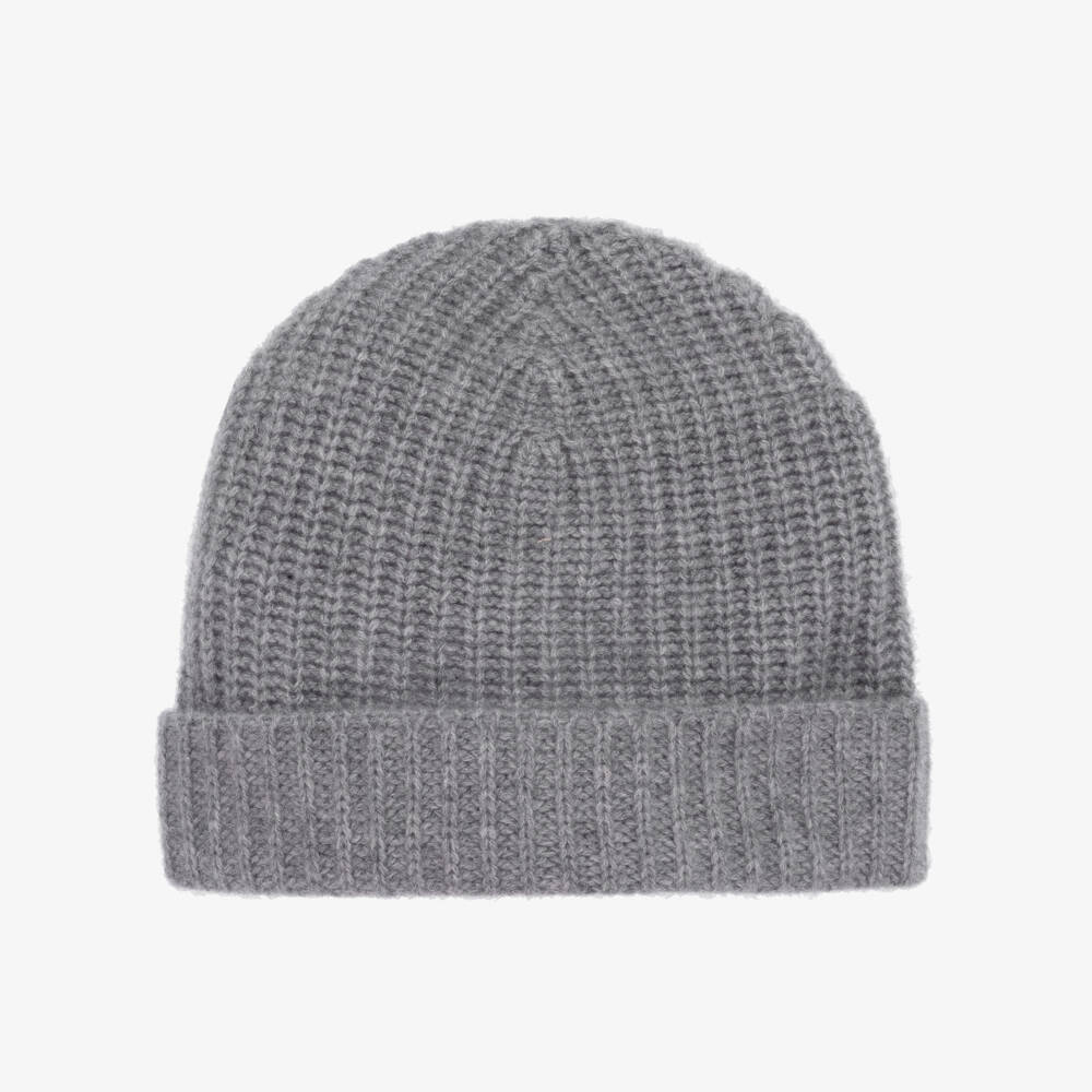 Il Gufo-Grey Knitted Pure Cashmere Beanie Hat | Childrensalon