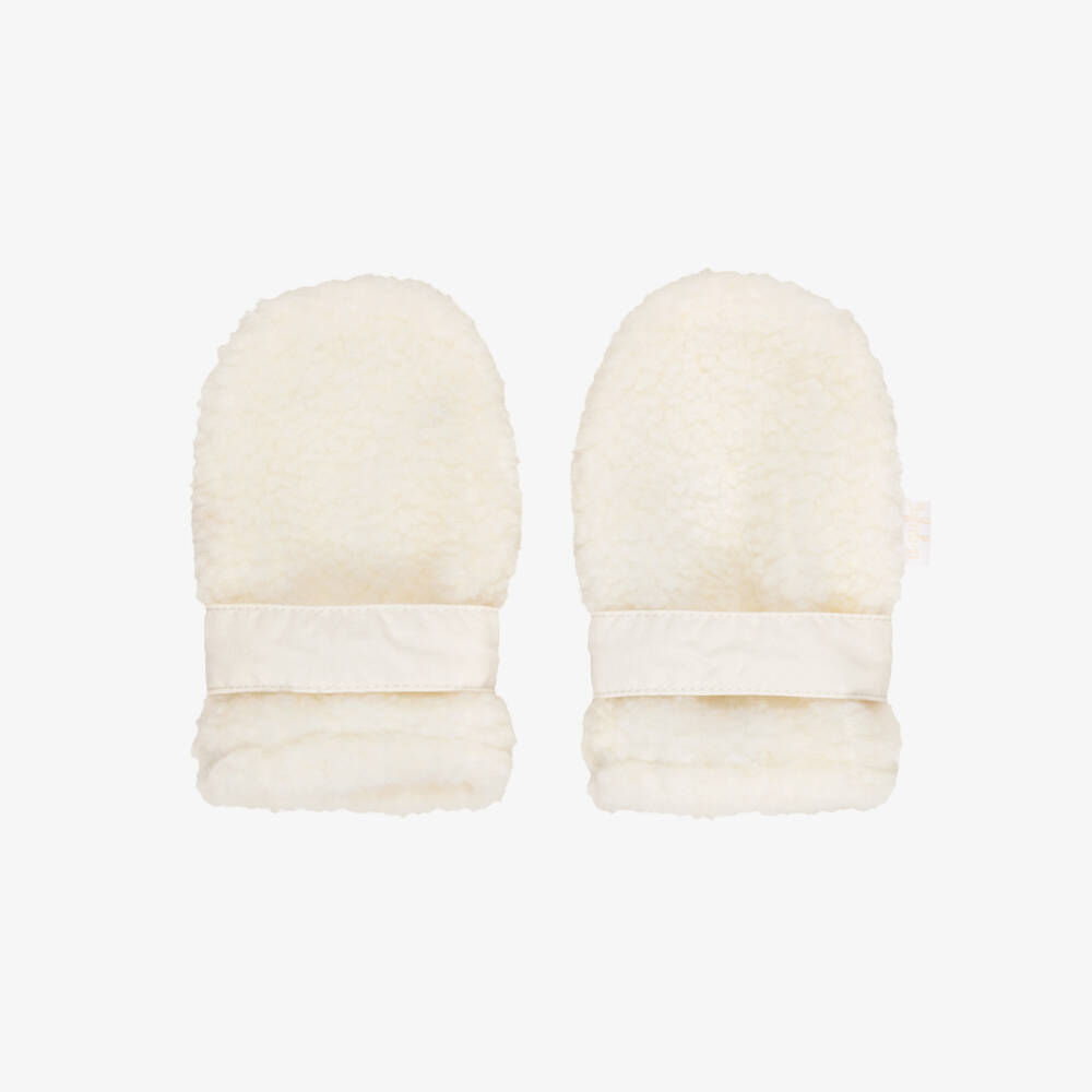 Il Gufo-Ivory Sherpa Fleece Baby Mittens | Childrensalon