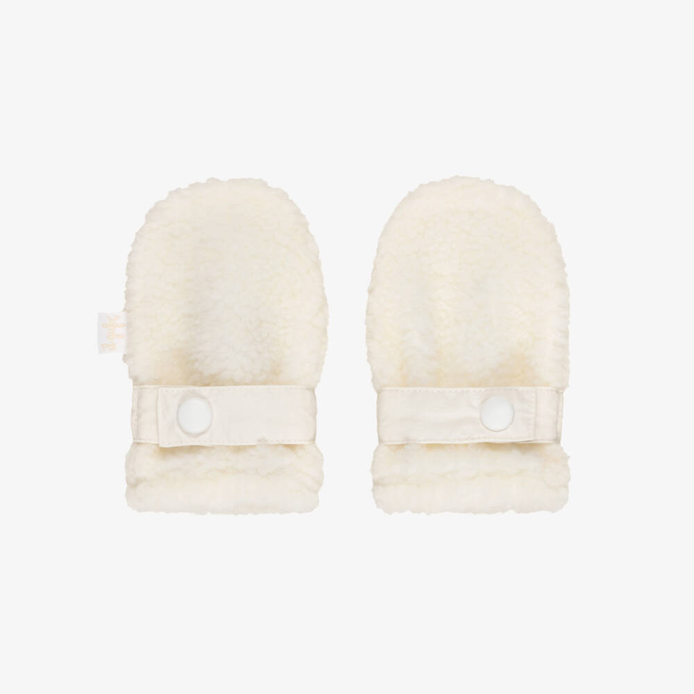 Il Gufo-Ivory Sherpa Fleece Baby Mittens | Childrensalon