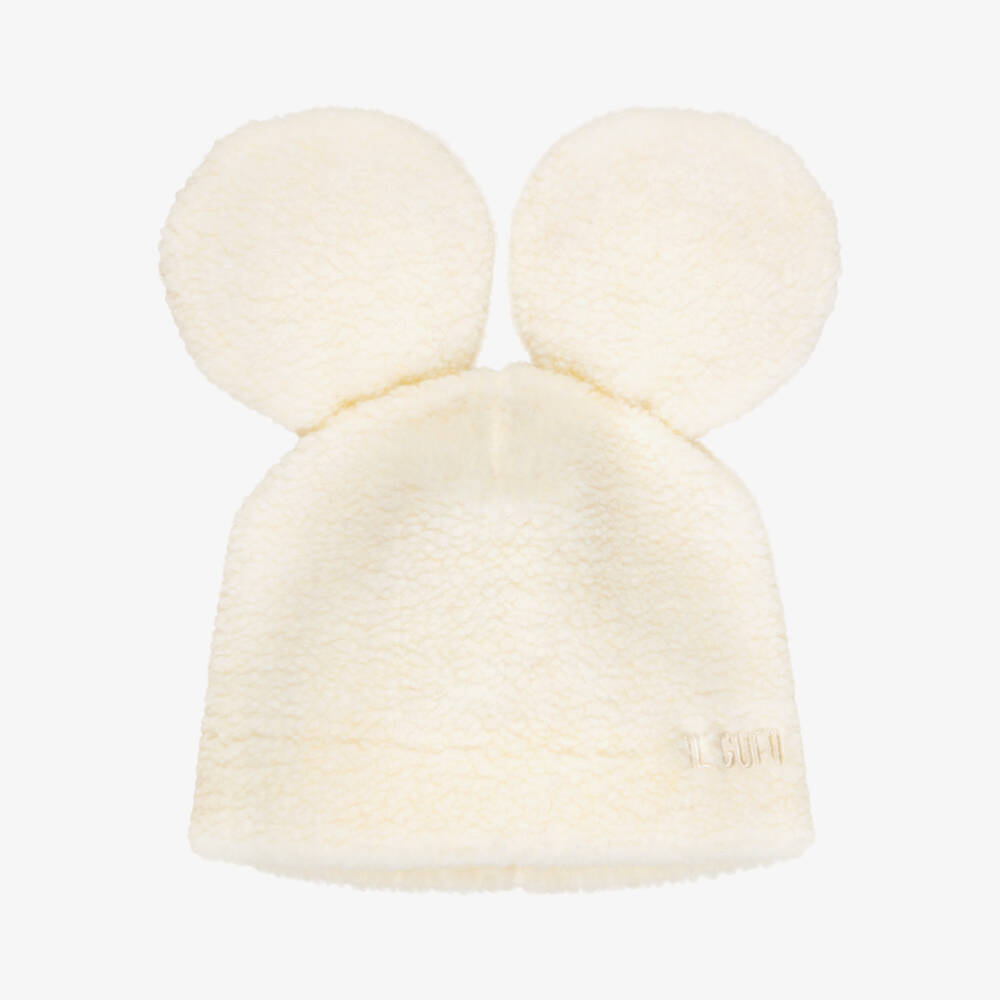 Il Gufo-Ivory Sherpa Fleece Hat with Ears | Childrensalon