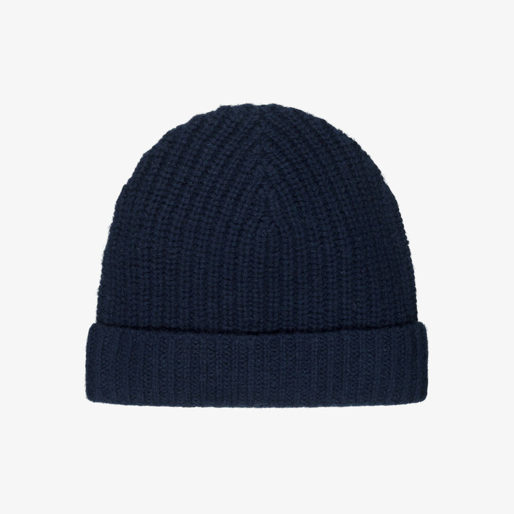 Il Gufo-Navy Blue Knitted Pure Cashmere Beanie Hat | Childrensalon