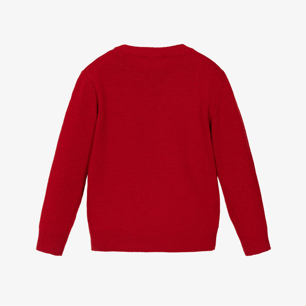 Il Gufo-بلوفر جنجر بريد صوف مارينو لون أحمر للأولاد | Childrensalon