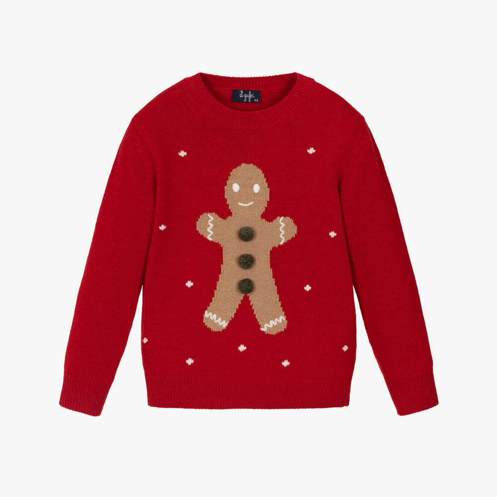 Il Gufo-بلوفر جنجر بريد صوف مارينو لون أحمر للأولاد | Childrensalon