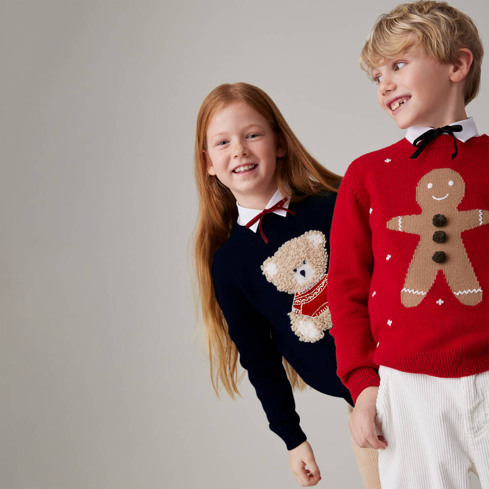 Il Gufo-بلوفر جنجر بريد صوف مارينو لون أحمر للأولاد | Childrensalon