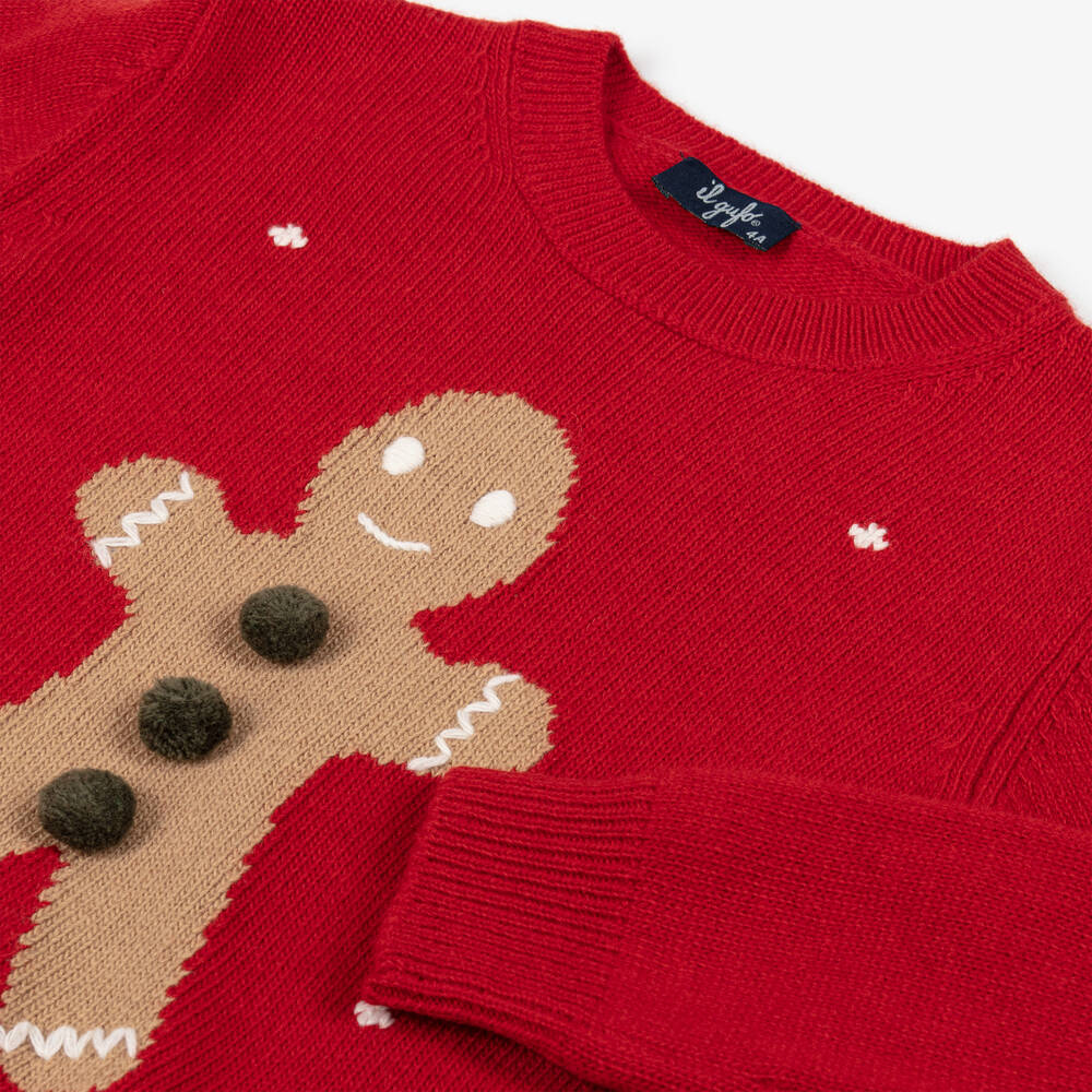 Il Gufo-بلوفر جنجر بريد صوف مارينو لون أحمر للأولاد | Childrensalon