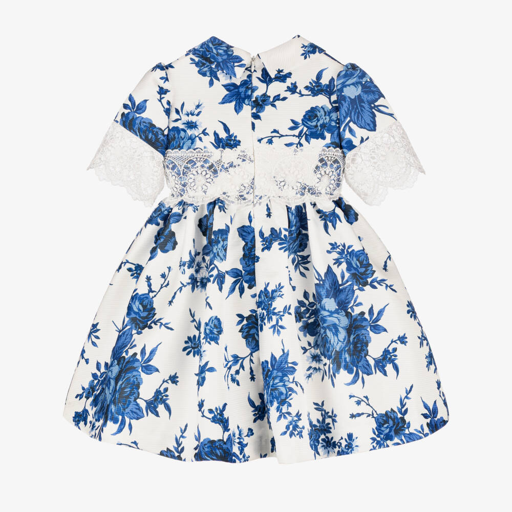 Irpa-Girls White & Blue Floral Print Dress | Childrensalon
