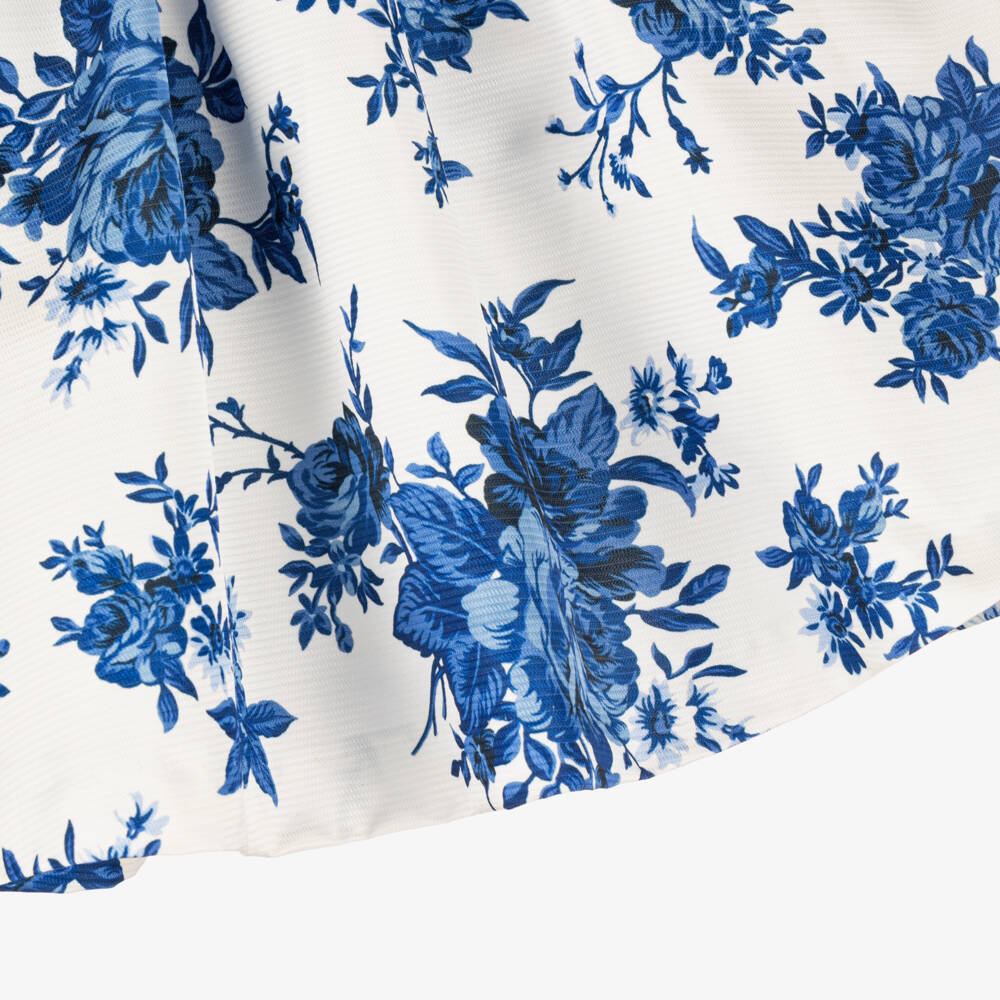 Irpa-Girls White & Blue Floral Print Dress | Childrensalon