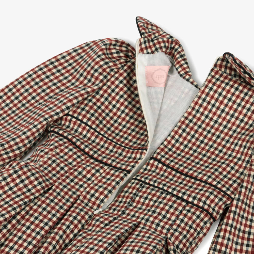 Irpa-Girls Beige & Burgundy Red Check Dress with Box Pleats | Childrensalon