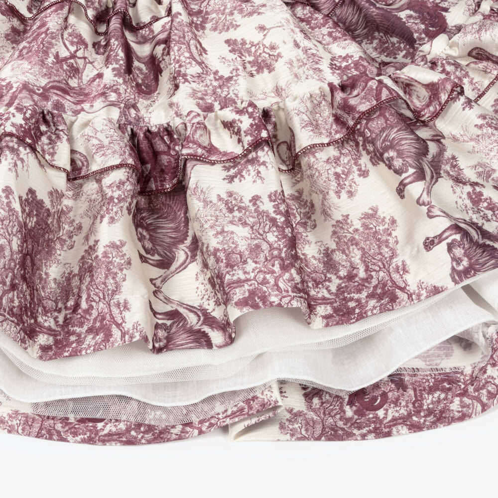 Irpa-Girls Beige & Purple Toile Du Jouy Satin Dress | Childrensalon
