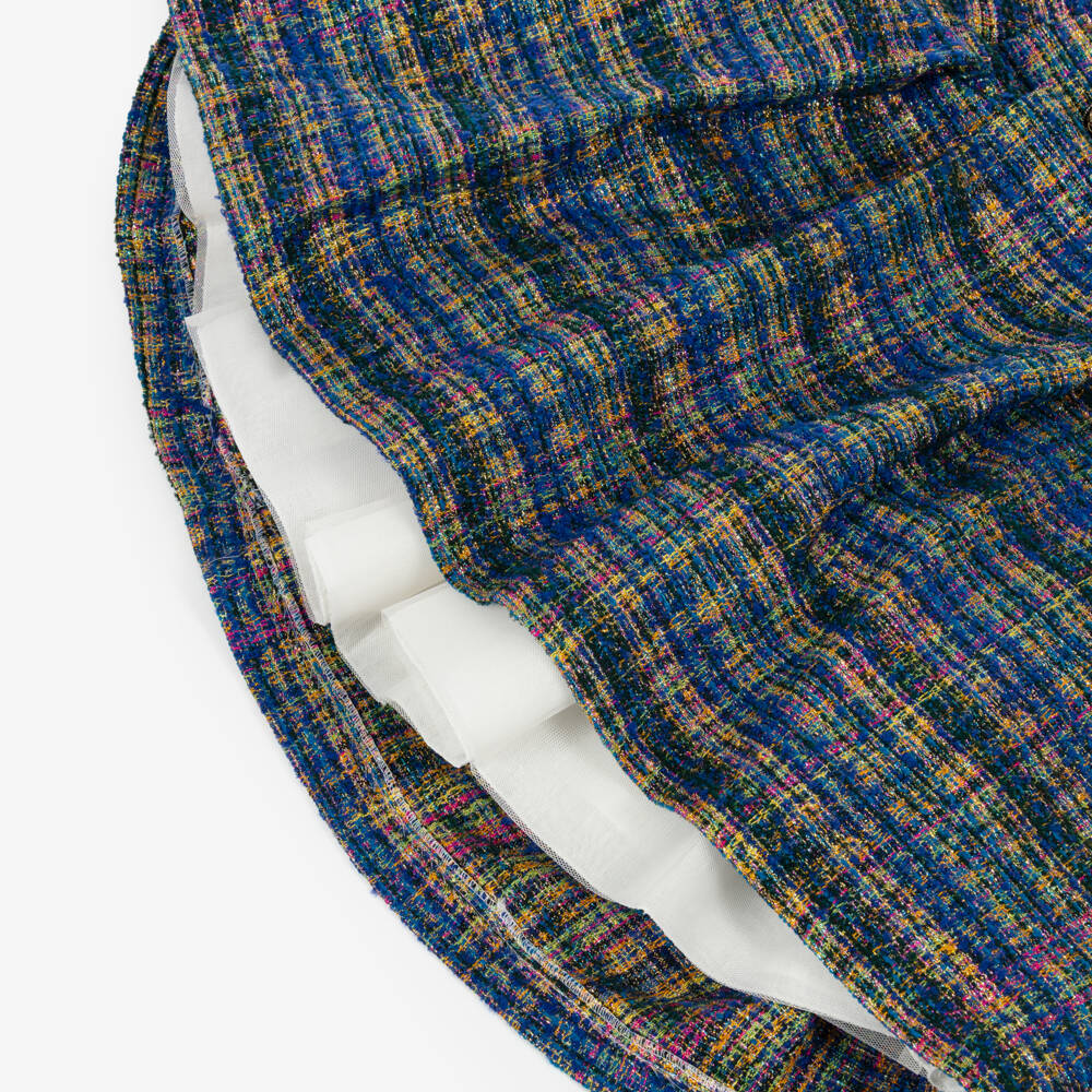 Irpa-Girls Glittery Blue Tweed Dress with Ruffle Trims | Childrensalon