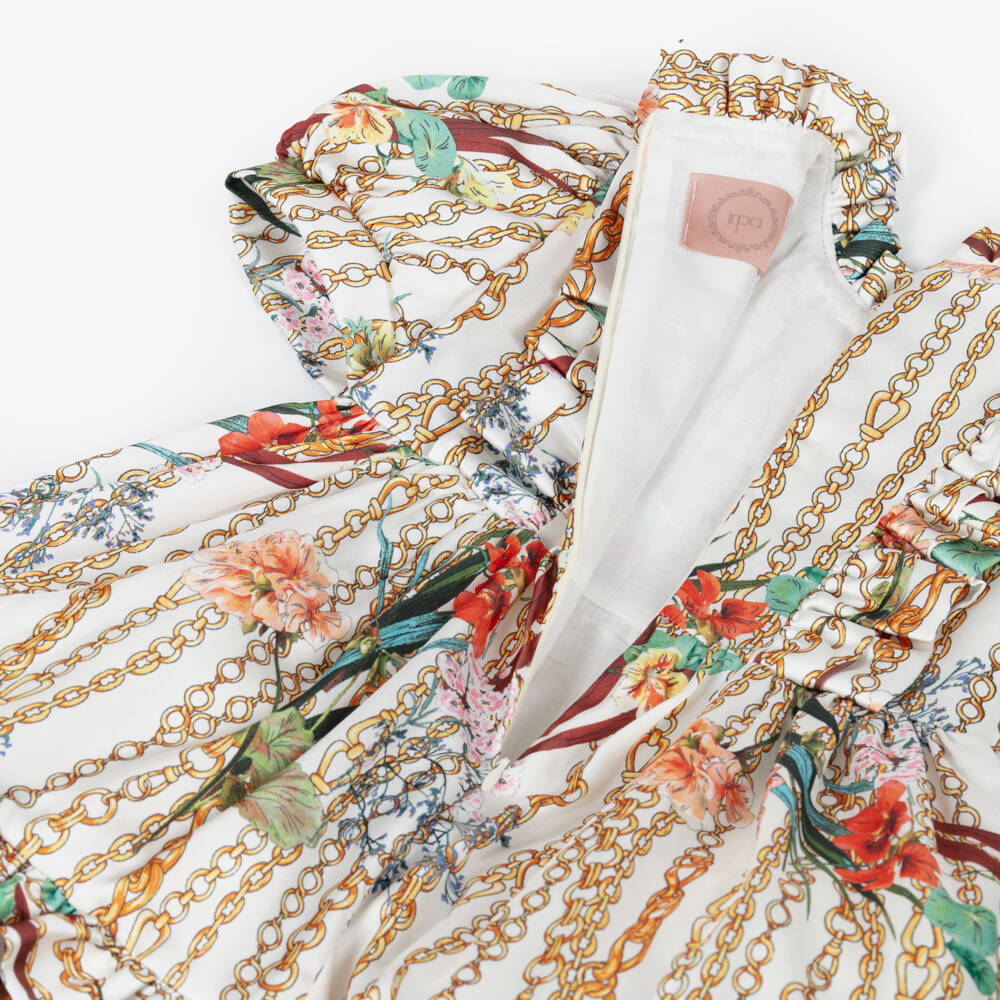 Irpa-Girls Ivory Floral & Chain Print Satin Dress | Childrensalon