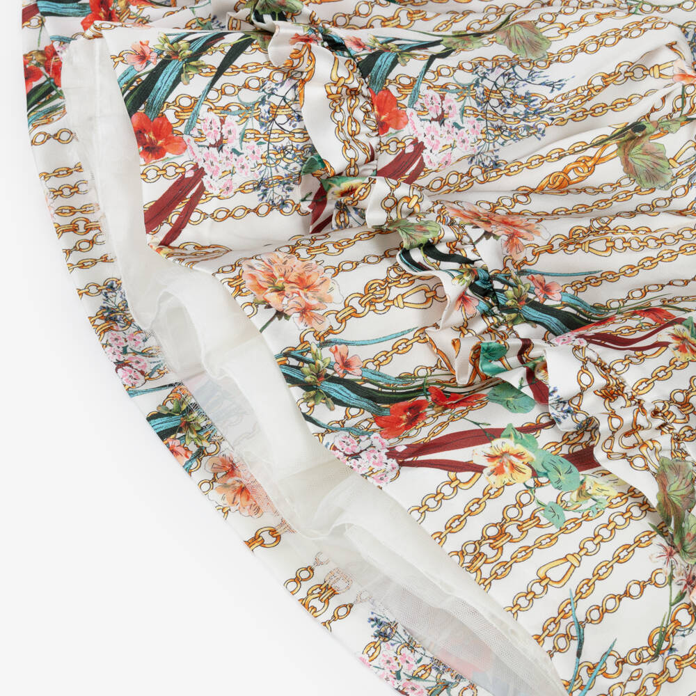 Irpa-Girls Ivory Floral & Chain Print Satin Dress | Childrensalon
