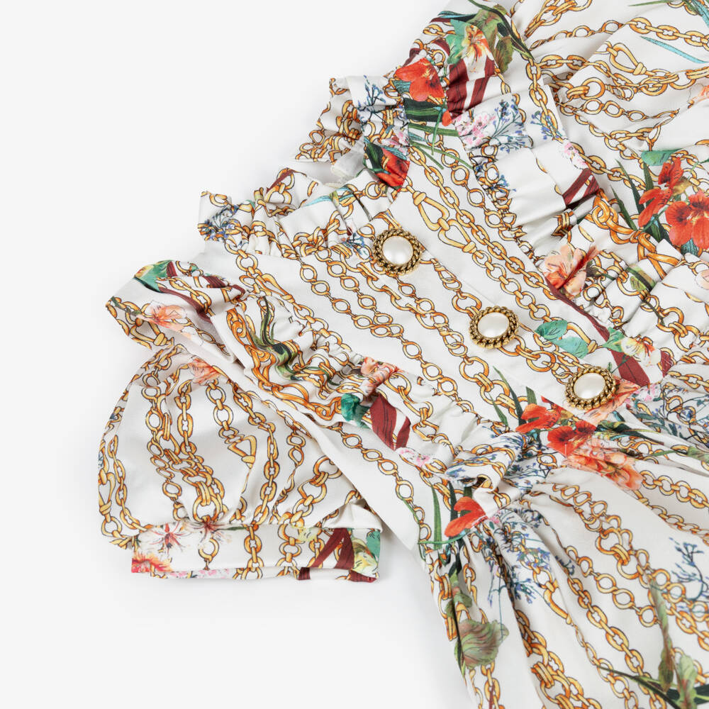 Irpa-Girls Ivory Floral & Chain Print Satin Dress | Childrensalon