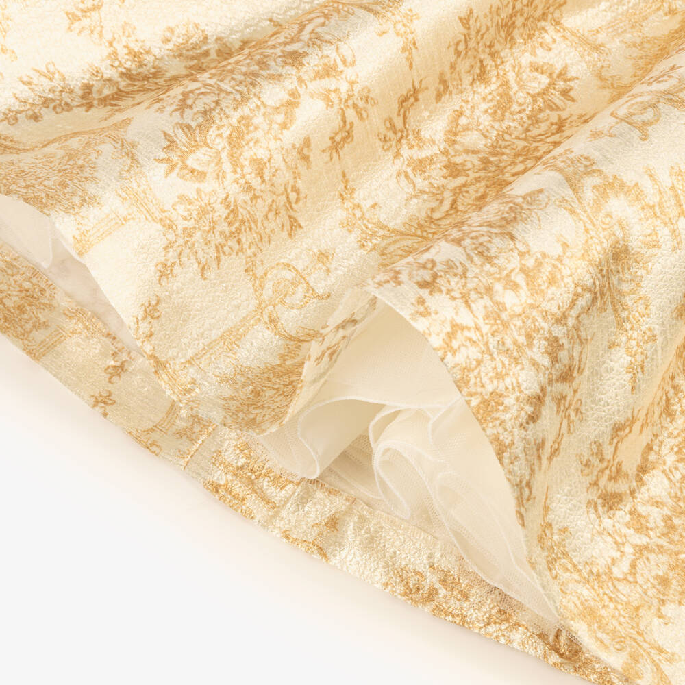 Irpa-Girls Ivory & Gold Baroque Pattern Dress | Childrensalon