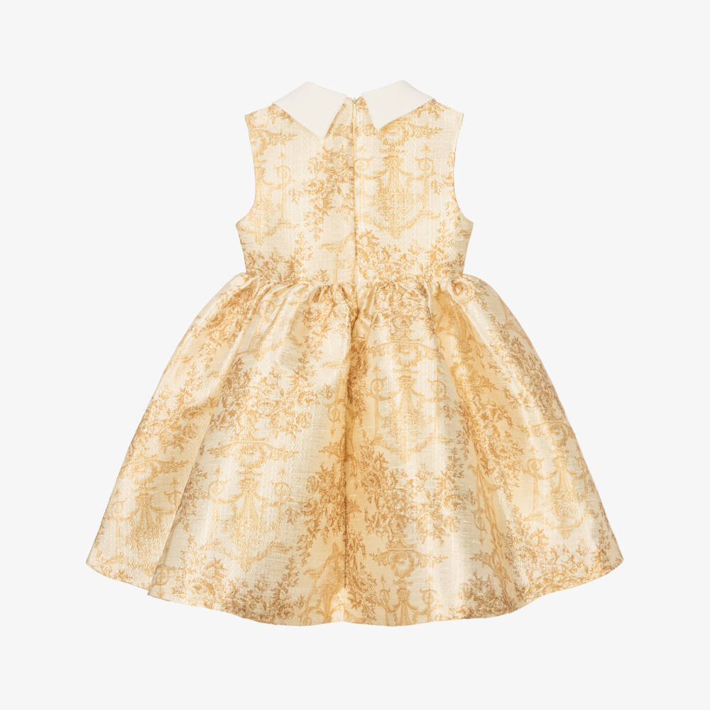 Irpa-Girls Ivory & Gold Baroque Pattern Dress | Childrensalon