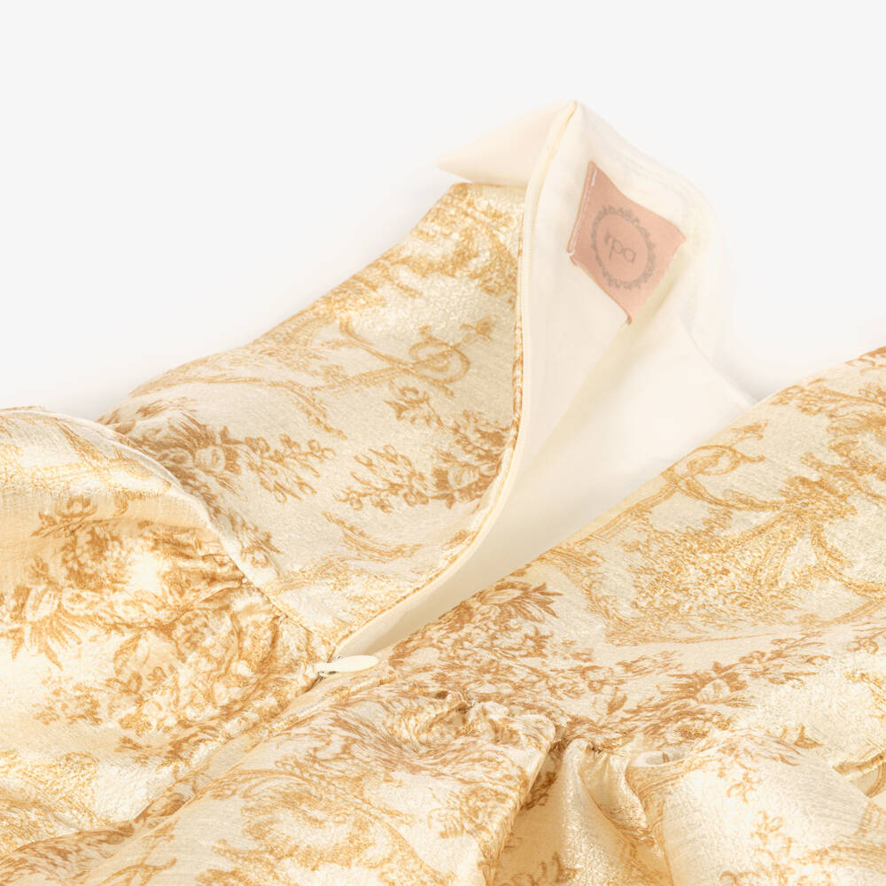 Irpa-Girls Ivory & Gold Baroque Pattern Dress | Childrensalon