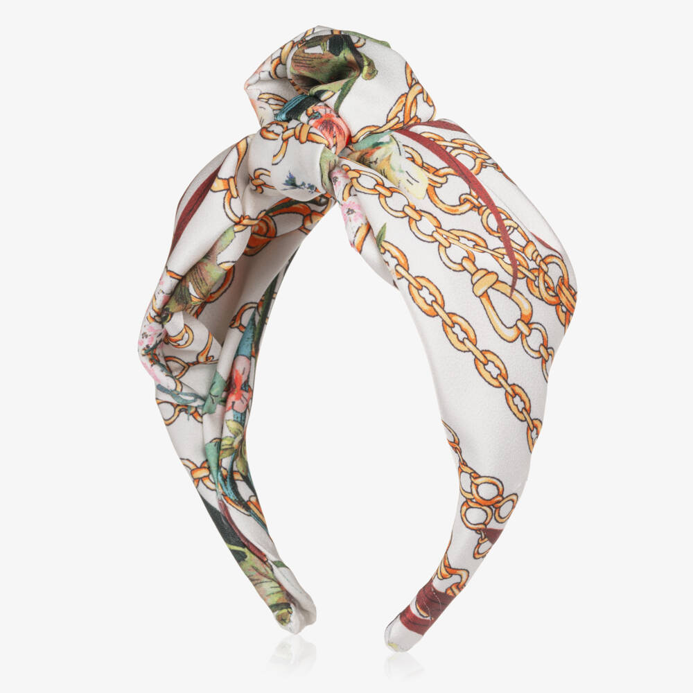 Irpa-Girls Ivory Knot Hairband with Chain Floral Print | Childrensalon