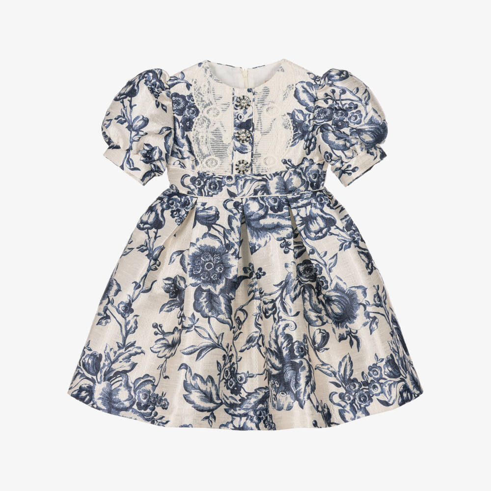 Irpa-Girls Ivory & Navy Blue Floral Dress | Childrensalon